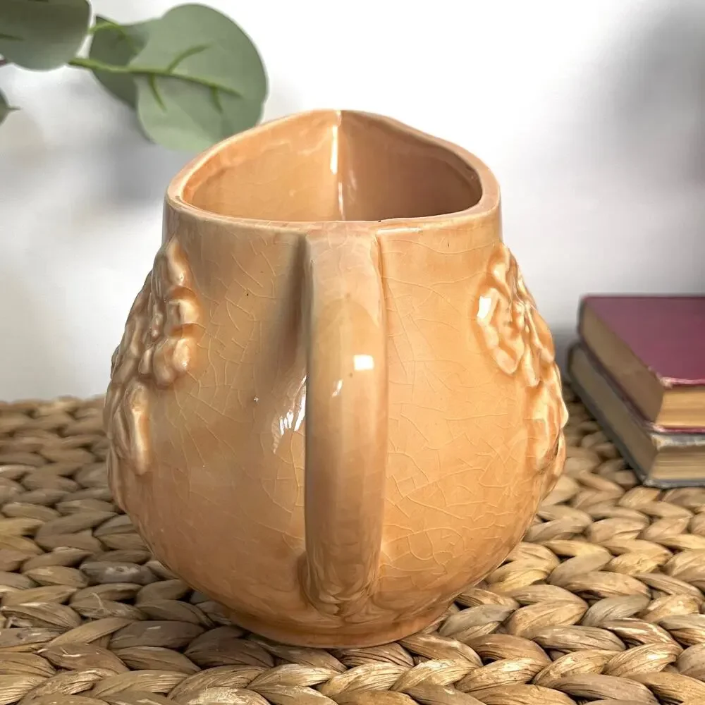 VTG Shawnee Pottery 23F Mini Pitcher Creamer Pastel Nude Peach Embossed Floral